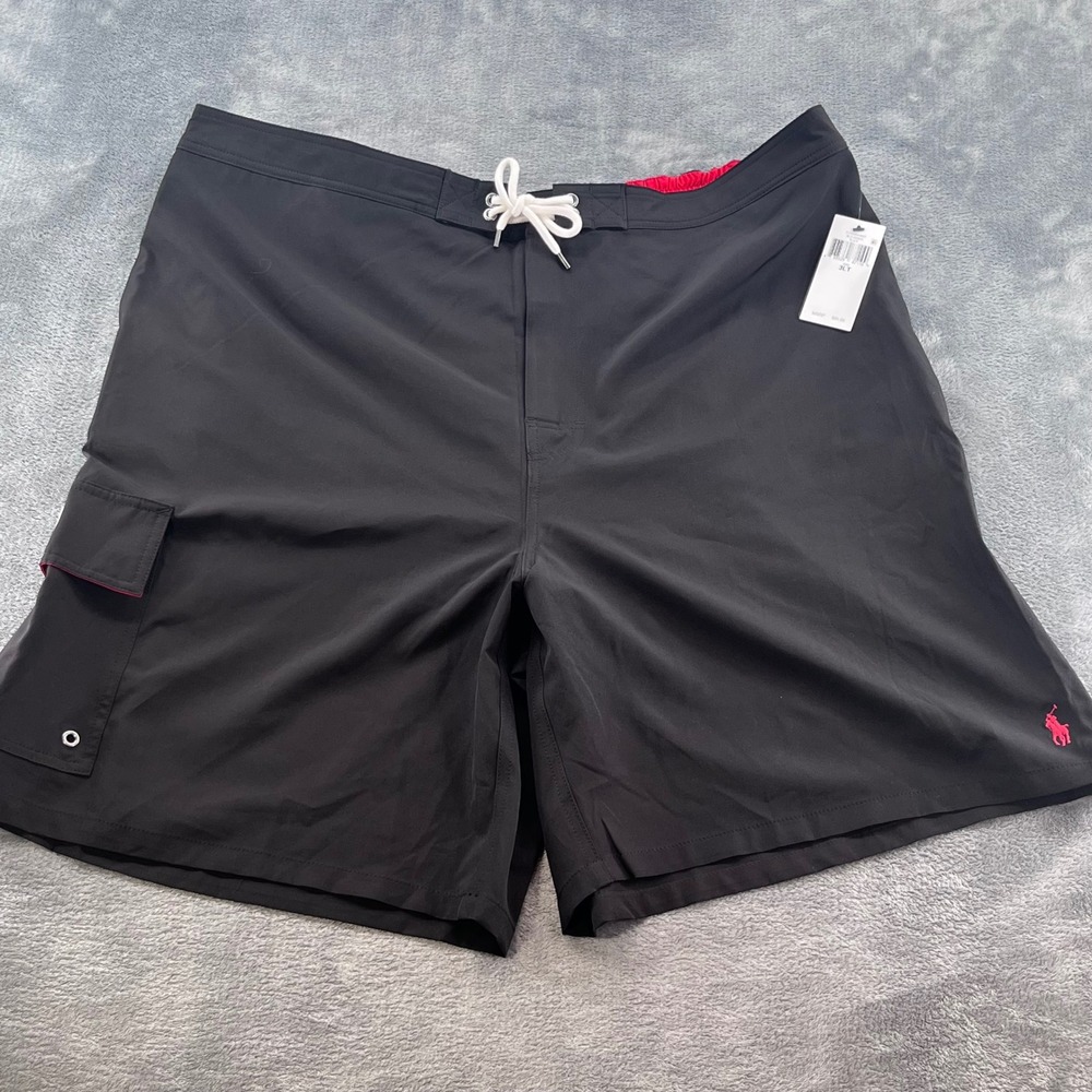 NWT Polo Ralph Lauren Mens Black Red Pony Swim Trunks Board Shorts 3XLT